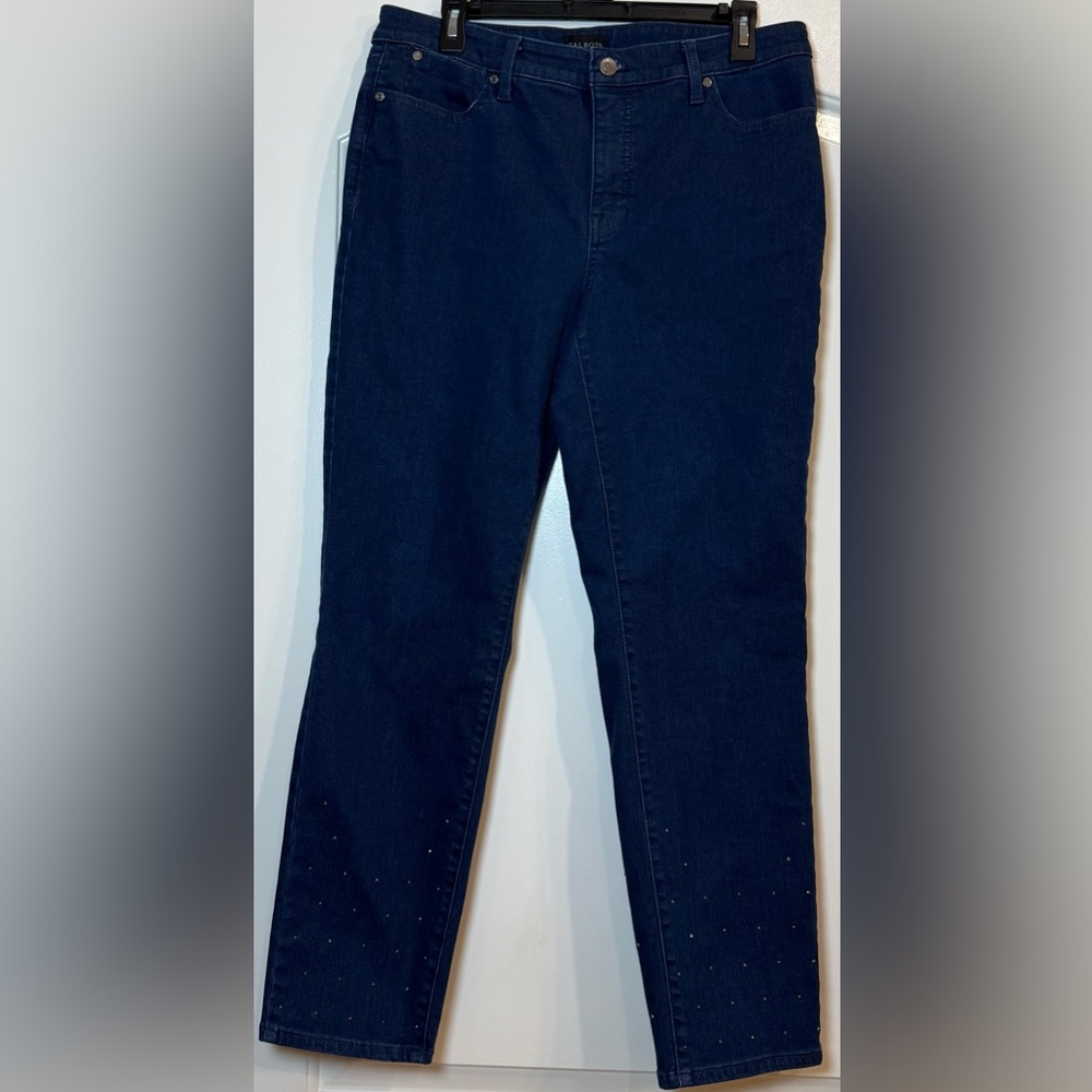 Talbots Women's Blue Jeans with Crystal Embellishment on Lower Legs of Jeans